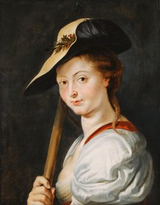 Portret van een jonge vrouw, vermoedelijk Suzanna Fourment, buste lengte, als herderin