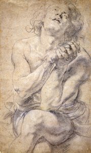 Zittende mannelijke jeugd (studie voor Daniël) door Peter Paul Rubens