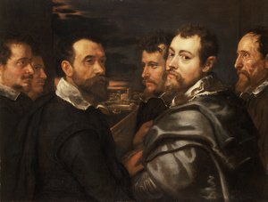 Zelfportret in een kring van vrienden uit Mantua, ca. 1604