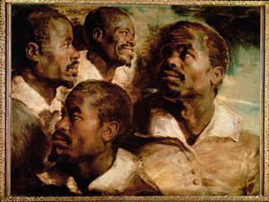 Studies van het hoofd van een zwarte man (schilderij op doek) door Peter Paul Rubens