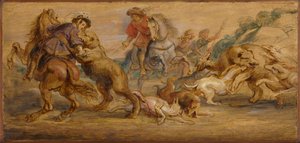 Studie voor De Berenjacht voor het Alcázar, Madrid, ca. 1639 door Peter Paul Rubens