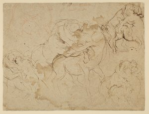 Studie van mannelijke figuren en vrouwelijke centauren (verso)
