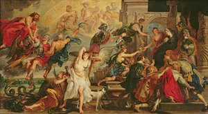 De apotheose van Hendrik IV en de proclamatie van het regentschap van Maria de Medici, 1622-25 door Peter Paul Rubens