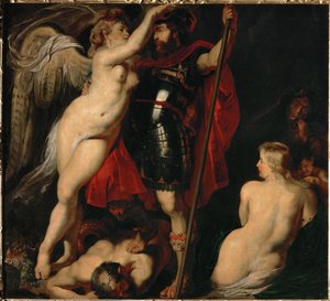 De Held van de Deugd, Mars, gekroond door de Godin van de Overwinning (schilderij op doek) door Peter Paul Rubens