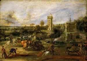 Het toernooi (olieverf op hout) door Peter Paul Rubens