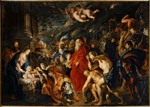 De aanbidding van de drie koningen (schilderij op doek) door Peter Paul Rubens