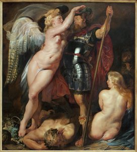 De kroning van de helden. Schilderij door Peter (Pieter) Paul Rubens (1577-1640), olieverf op doek, circa 1622. Vlaamse kunst 17e eeuw. München, Alte Pinakothek (Duitsland). door Peter Paul Rubens