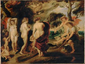 Het oordeel van Parijs (schilderij op eikenhout) door Peter Paul Rubens