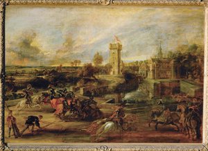 Toernooi bij de slotgracht van het Steen (schilderij op hout) door Peter Paul Rubens