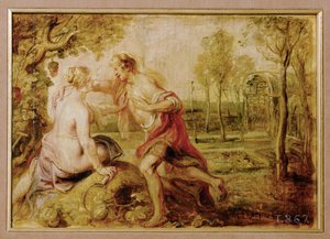 Vertumnus en Pomona (schilderij op hout) door Peter Paul Rubens