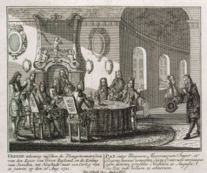 Conclusie van het vredesverdrag van Nystad op 20 augustus 1721 door Peter Schenk the Younger