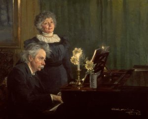 Edvard Grieg begeleidt zijn vrouw op de vleugel door Peder Severin Krøyer