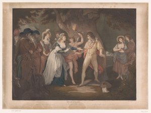 Rosalind verrast Orlando in het bos door Peter Simon