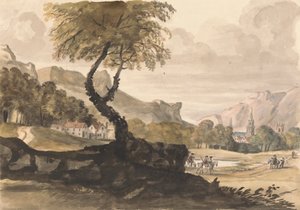 Heuvelachtig Tafereel met Dorp en Ruiter door Peter Tillemans