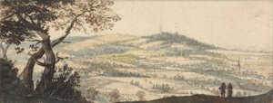 Landschap met twee figuren op de voorgrond