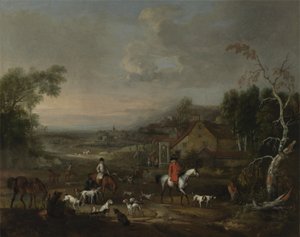 De Eerwaarde Jemmet Browne bij een ontmoeting van vossenjachten, c.1730 door Peter Tillemans