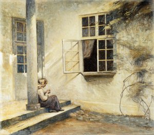 Een meisje zittend op een veranda, Liselund