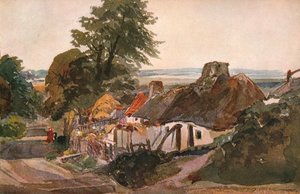 Een laan met huisjes, ca. 1820 door Peter de Wint