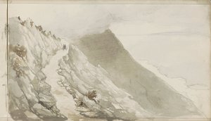 Figuren op een pad langs een rotskust door Petrus Johannes Schotel
