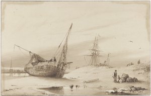 Schepen op het strand door Petrus Paulus Schiedges (I)