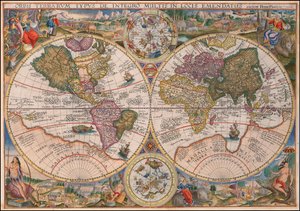 1594 dubbele hemisfeer wereldkaart door Petrus Plancius door Petrus Plancius