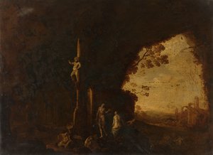 Nimfen in een Grot met Antieke Ruïnes door Petrus van Hattich