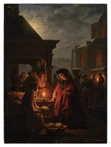 De Groenmarkt in Den Haag bij Nacht door Petrus van Schendel