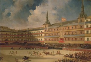 Stierengevecht op de Plaza Mayor in Madrid tijdens de vieringen voor het huwelijk van de hertog van Montpensier