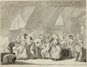 De kleedkamer van de figuranten van de Comédie Française door Philibert Louis Debucourt