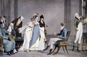 De sinaasappel, door Louis-Philibert Debucourt, scène met Etruskisch geïnspireerd Directoire-meubilair, Frankrijk