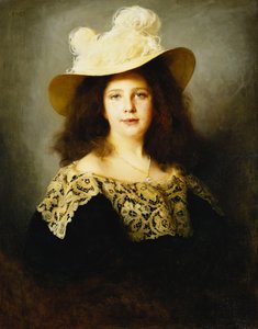 Portret van Mici Lukacs, 10 jaar oud, in een Donkerblauwe Jurk met Kantkraag door Philip Alexius de Laszlo