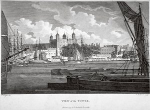 Uitzicht op de Tower of London met boten op de Theems, ca. 1790