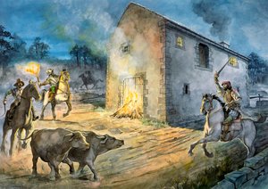 Reivers die Birdoswald aanvallen, 16e eeuw