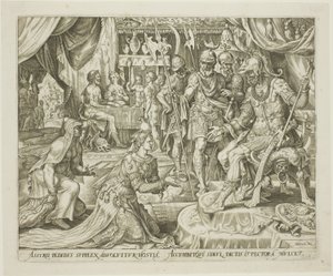 Judith gepresenteerd aan Holofernes, plaat vijf uit Het verhaal van Judith en Holofernes