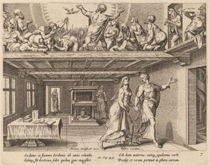 En ze werden allemaal vervuld met de Heilige Geest door Philip Galle after Maerten van Heemskerck