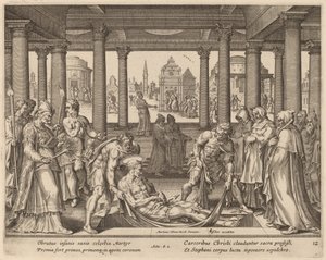 Vrome Mannen die Sint Stefanus naar Zijn Begrafenis Dragen