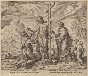 De ijverige werker verenigd met Christus na de dood door Philip Galle after Maerten van Heemskerck