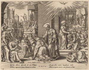 Het Volk van Samaria Ontvangt het Woord van God door Philip Galle after Maerten van Heemskerck