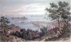 Het Koninklijk Eskader voor Anker, 2 september 1846, van het Bezoek van Koningin Victoria in Jersey, gegraveerd door H. Walter door Philip John (after) Ouless