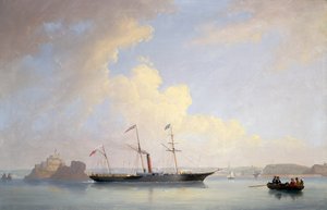 De Schroefstoomboot Lady Bird bij Elizabeth Castle, Jersey