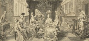 Elegante Maatschappij aan Ronde Tafel, ca. 1700 door Philip Tidemann