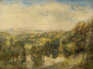 De rivier de Teme, avond, nabij Ludlow - De Clee Hills in de verte