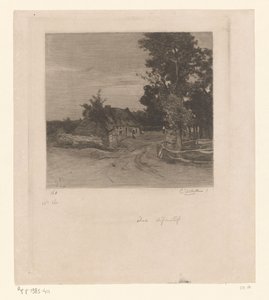 Boerderij aan een landweg met bomen