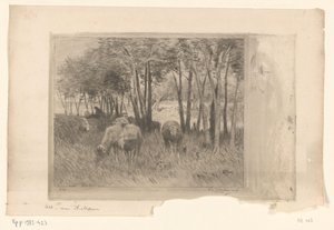 Schaapskudde en herder in een weide met bomen door Philip Zilcken (signed by artist)