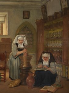 Detail van de apotheek in het Sint-Janshospitaal door Philipe Jacques van Bree