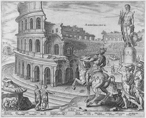 Het Colosseum in Rome uit de serie De achtste wonderen van de wereld naar Maarten van Heemskerck, 1572 door Philipp Galle