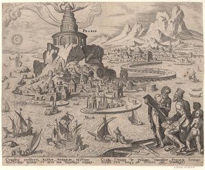 De vuurtoren van Alexandrië uit de serie De Acht Wereldwonderen Na Maarten van Heemskerck, 1572