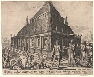 Het Mausoleum van Halicarnassus uit de serie De Acht Wereldwonderen Na Maarten van Heemskerck, 1572