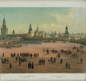 De Basiliek Kathedraal op het Rode Plein in Moskou vanuit een panoramisch uitzicht op Moskou in 10 delen, ca. 1848