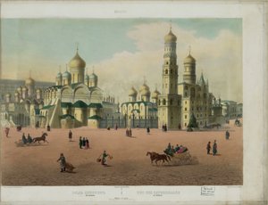 Het Kathedraalplein in het Kremlin van Moskou vanuit een panoramisch uitzicht op Moskou in 10 delen, ca. 1848